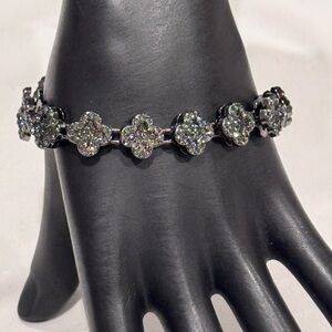 AJ USA Black Pave Iced-Out Clover Tennis Bracelet